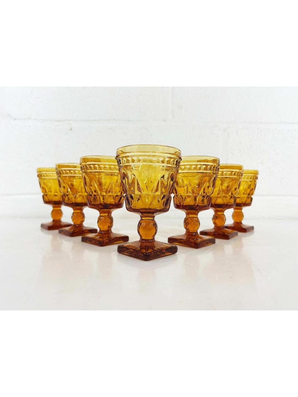 Vintage Amber Aperitif Glasses  Indiana Glass Park Lane Set of 7